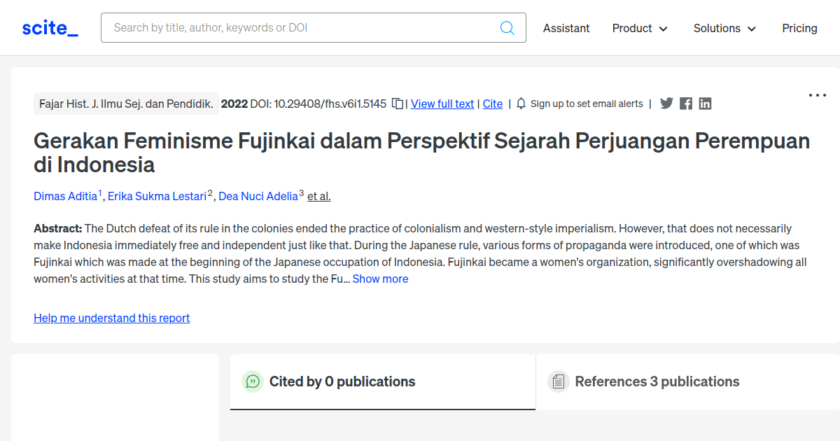 [citation report] Gerakan Feminisme Fujinkai dalam Perspektif Sejarah ...