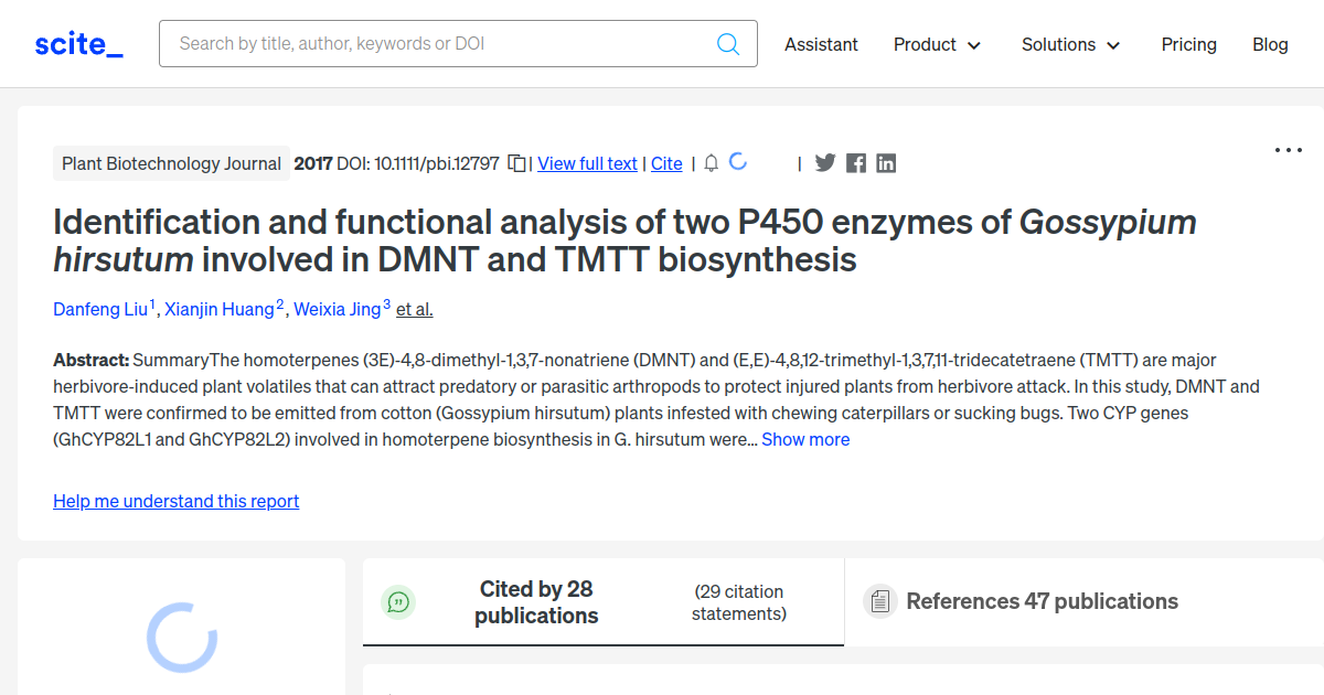 Identification and functional analysis of two P450 enzymes of Gossypium ...