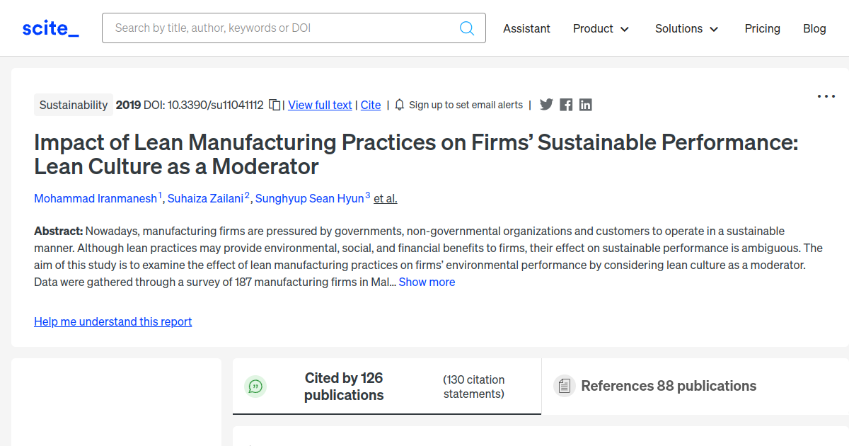 Impact of Lean Manufacturing Practices on Firms’ Sustainable ...