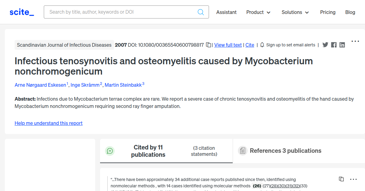 Infectious tenosynovitis and osteomyelitis caused by Mycobacterium ...