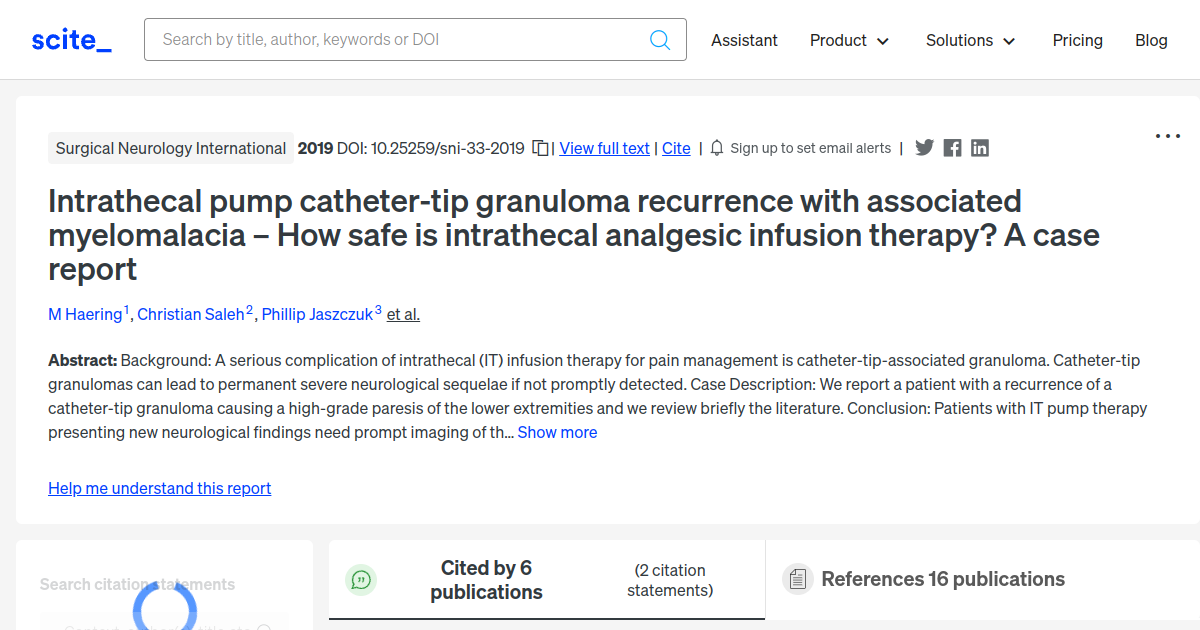 Intrathecal pump catheter-tip granuloma recurrence with associated ...