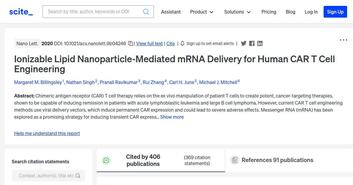 Ionizable Lipid Nanoparticle-Mediated mRNA Delivery for Human CAR T ...