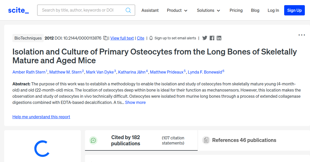 Isolation and culture of primary osteocytes from the long bones of ...