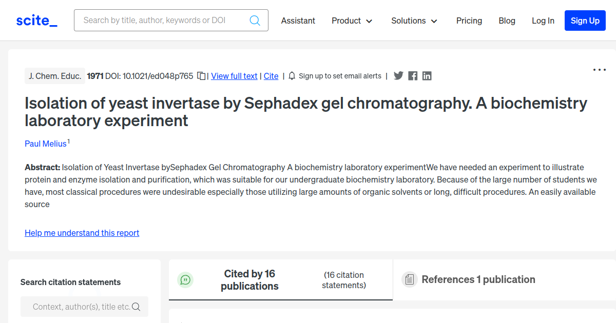 Isolation of yeast invertase by Sephadex gel chromatography. A ...