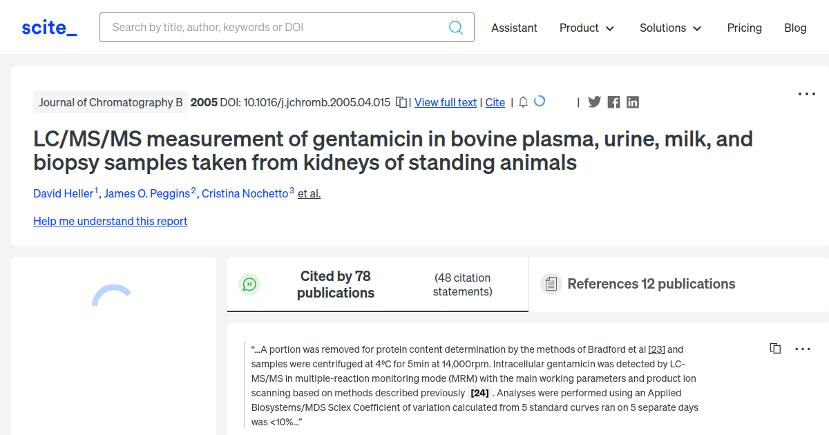 LC/MS/MS measurement of gentamicin in bovine plasma, urine, milk, and ...