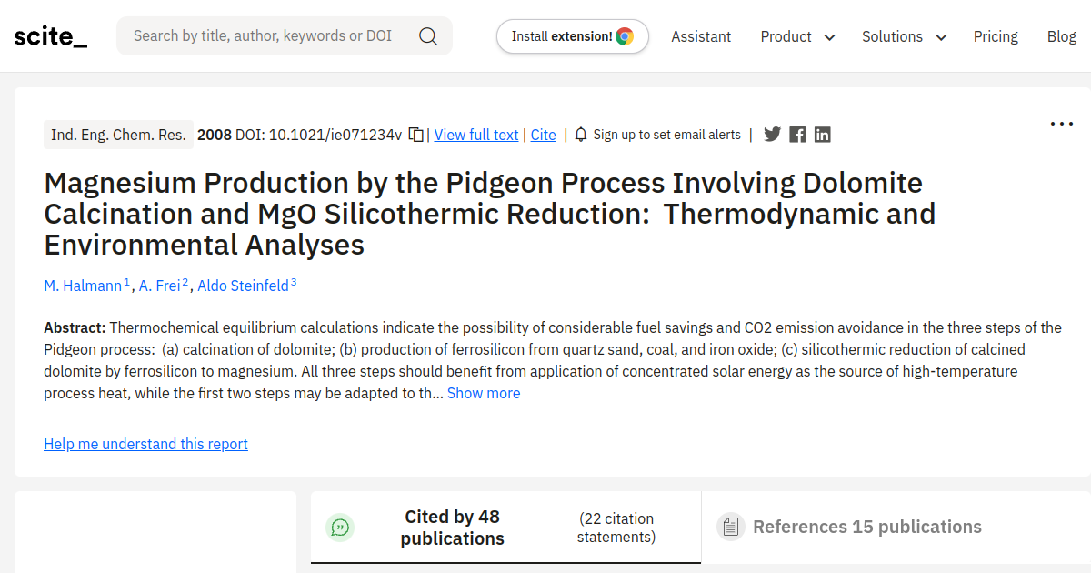 Magnesium Production by the Pidgeon Process Involving Dolomite ...