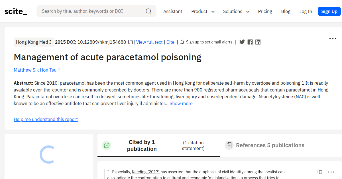 Management of acute paracetamol poisoning - [scite report]
