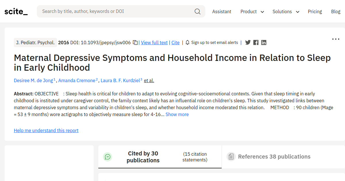 Maternal Depressive Symptoms and Household Income in Relation to Sleep ...