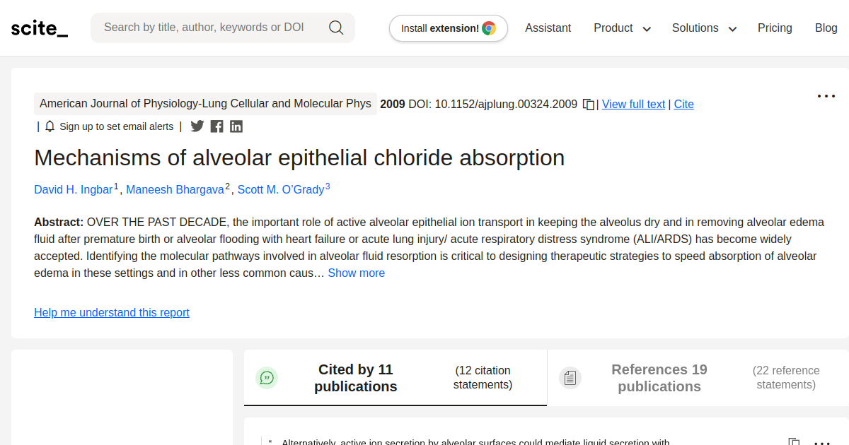 Mechanisms of alveolar epithelial chloride absorption - [scite report]