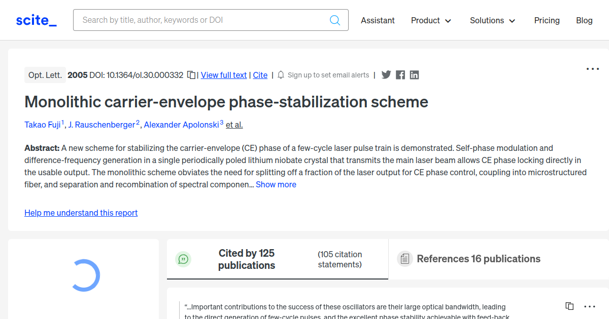 Monolithic carrier-envelope phase-stabilization scheme - [scite report]