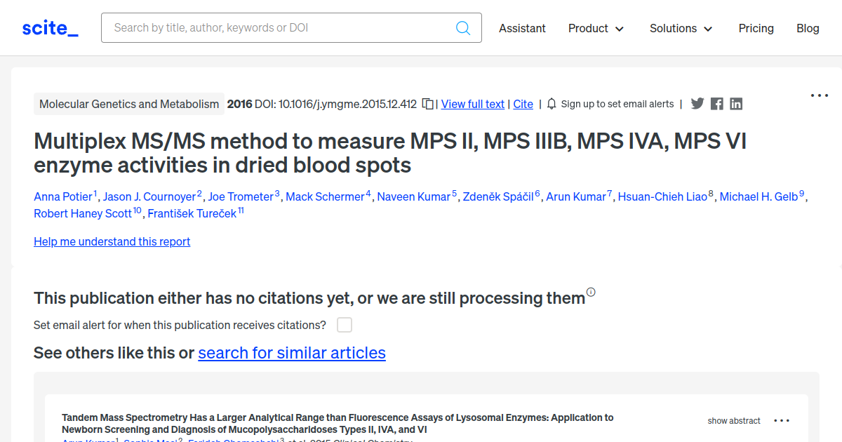 Multiplex MS/MS method to measure MPS II, MPS IIIB, MPS IVA, MPS VI ...