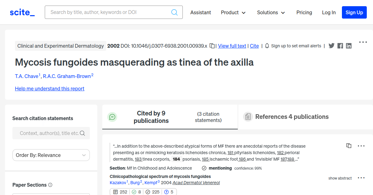 Mycosis fungoides masquerading as tinea of the axilla - [scite report]