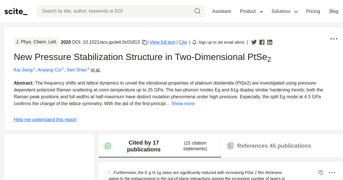 New Pressure Stabilization Structure in Two-Dimensional PtSe 2 - [scite ...