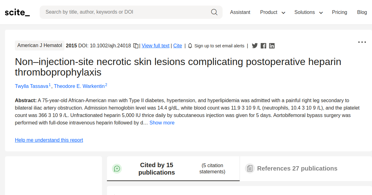 Non-injection-site necrotic skin lesions complicating postoperative ...