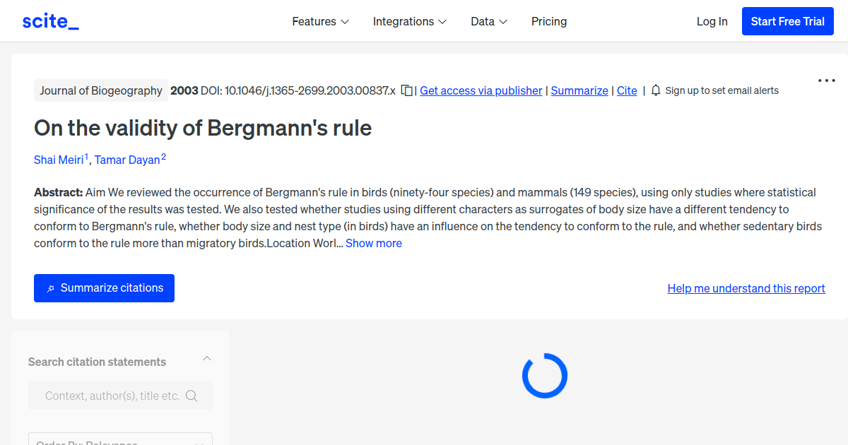 On the validity of Bergmann's rule - [scite report]