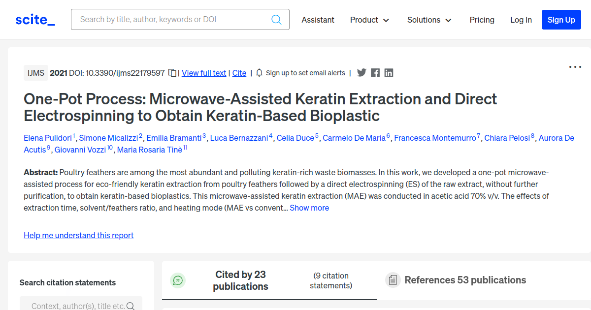 [citation report] One-Pot Process: Microwave-Assisted Keratin ...