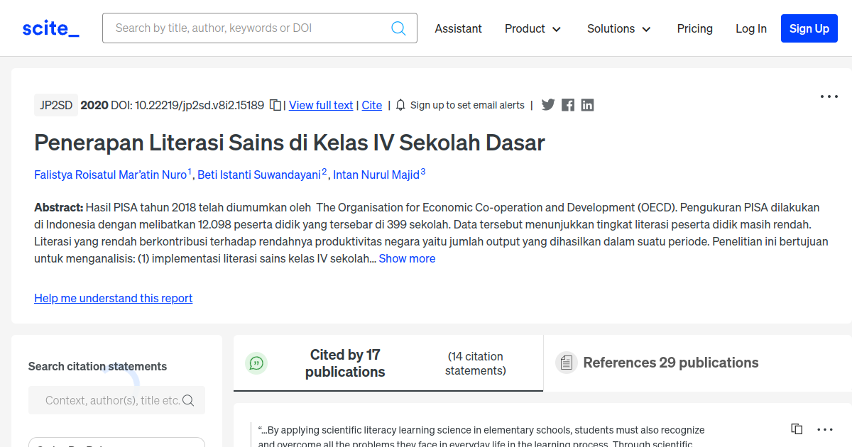 Penerapan Literasi Sains di Kelas IV Sekolah Dasar - [scite report]