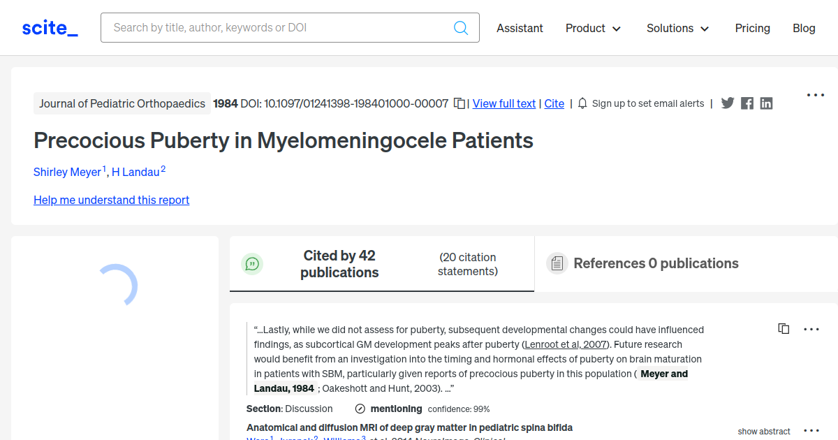 Precocious Puberty in Myelomeningocele Patients - [scite report]