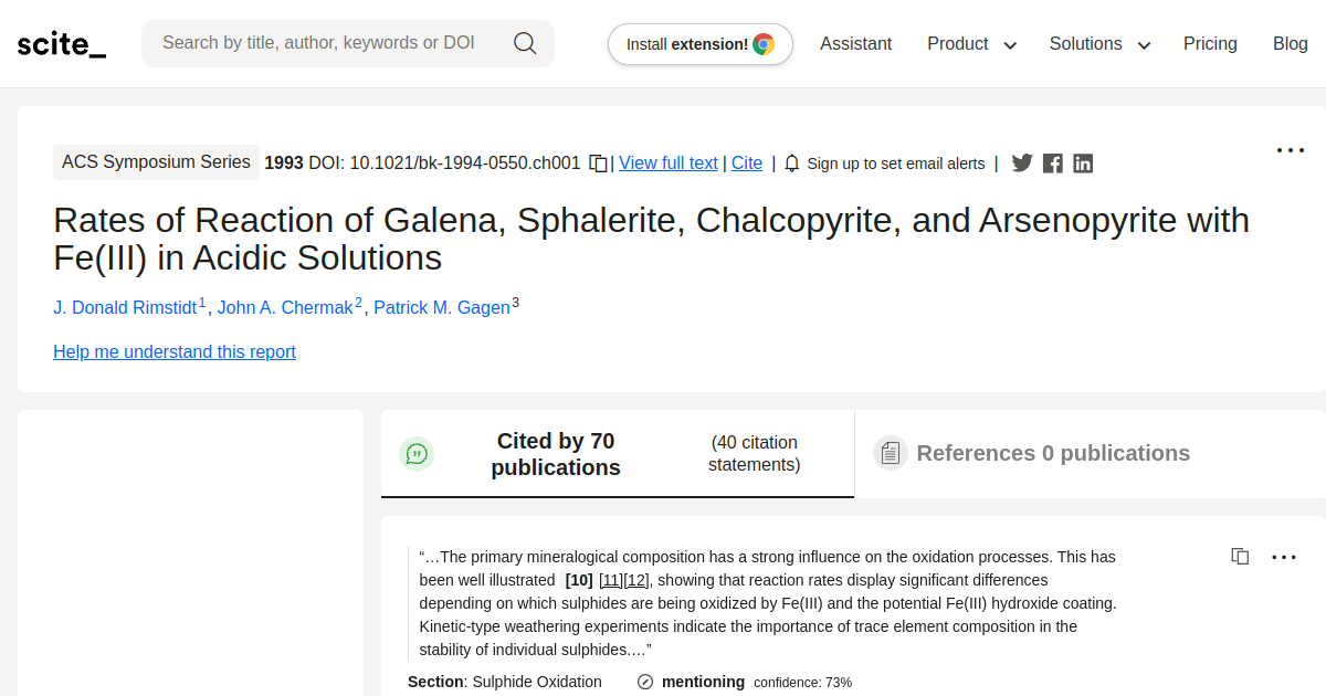 Rates of Reaction of Galena, Sphalerite, Chalcopyrite, and Arsenopyrite ...