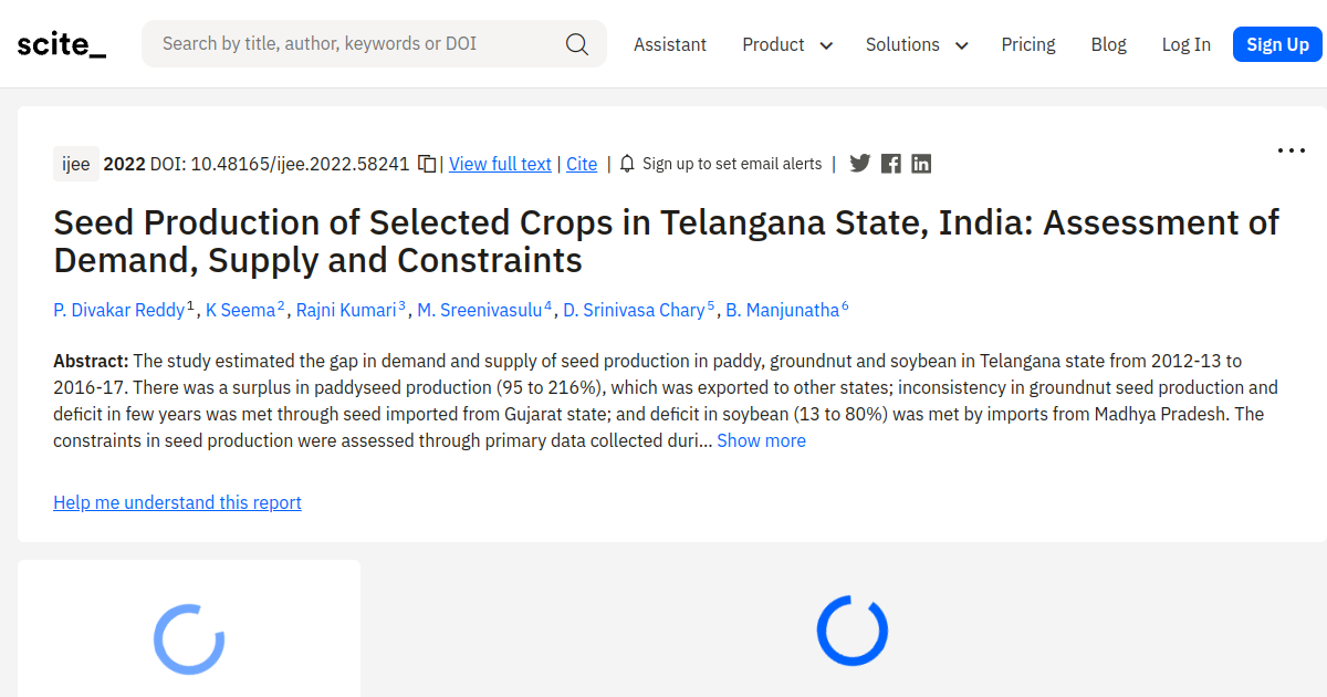 Seed Production of Selected Crops in Telangana State, India: Assessment ...