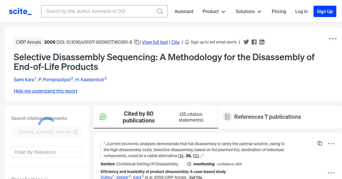 [citation report] Selective Disassembly Sequencing: A Methodology for ...