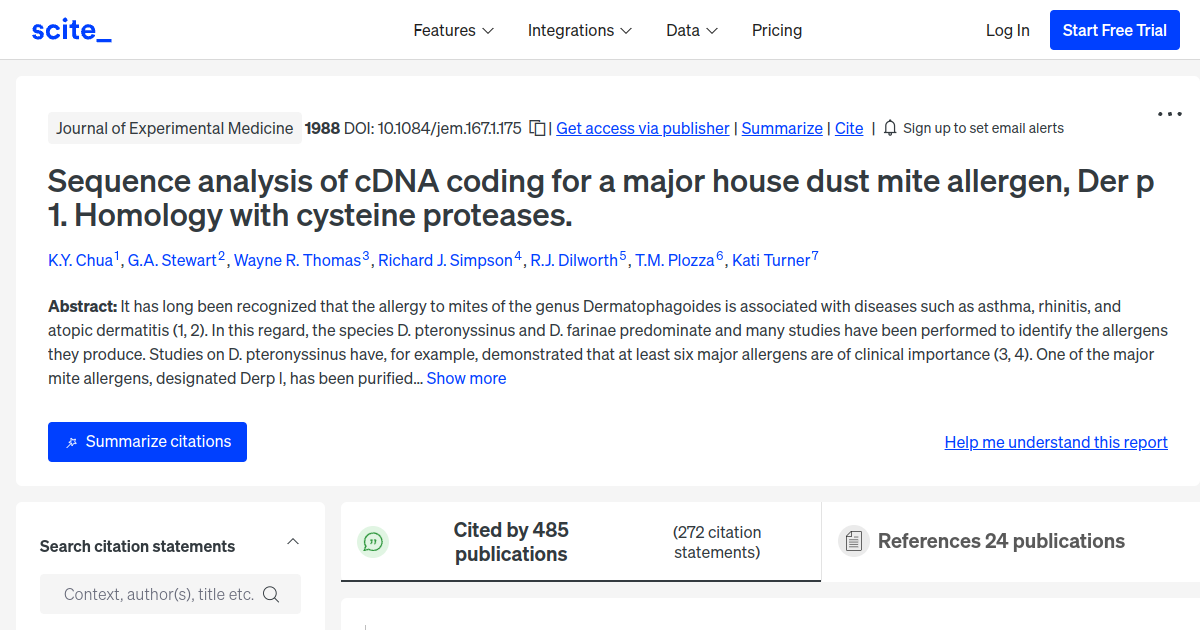 Sequence analysis of cDNA coding for a major house dust mite allergen ...