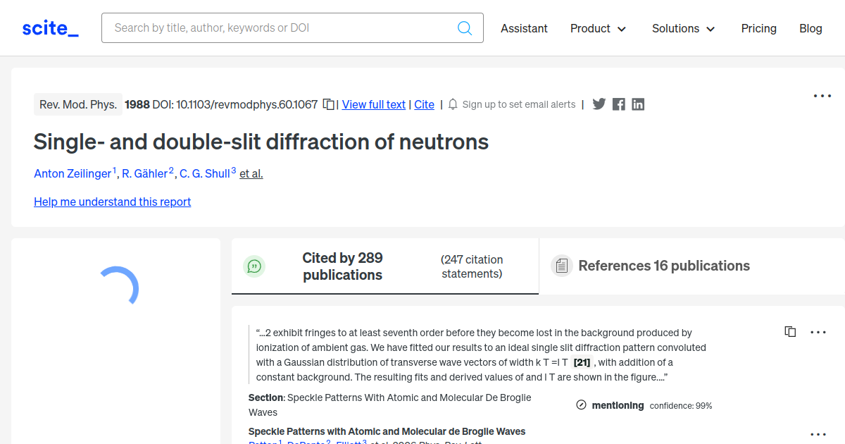 Single- and double-slit diffraction of neutrons - [scite report]