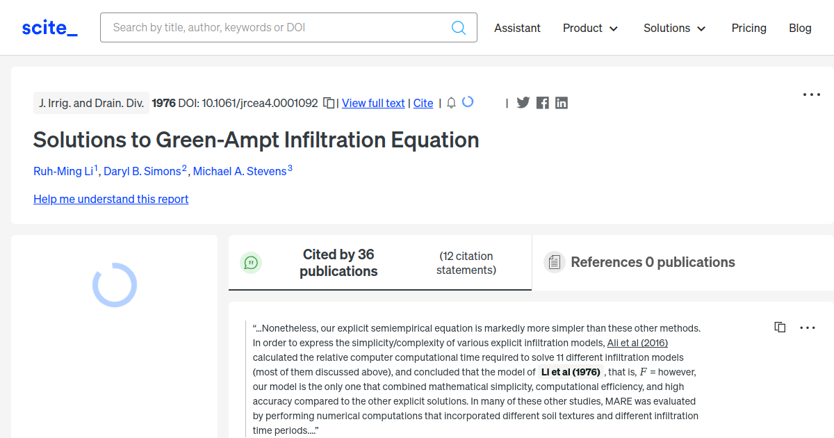 Solutions to Green-Ampt Infiltration Equation - [scite report]