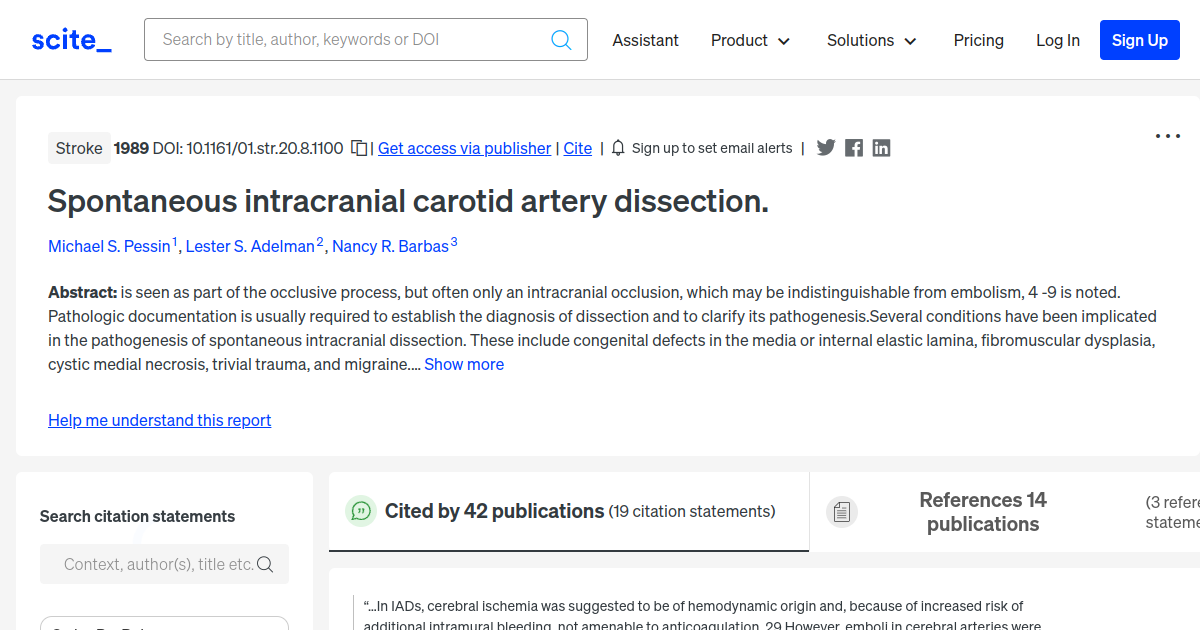 Spontaneous intracranial carotid artery dissection scite report 