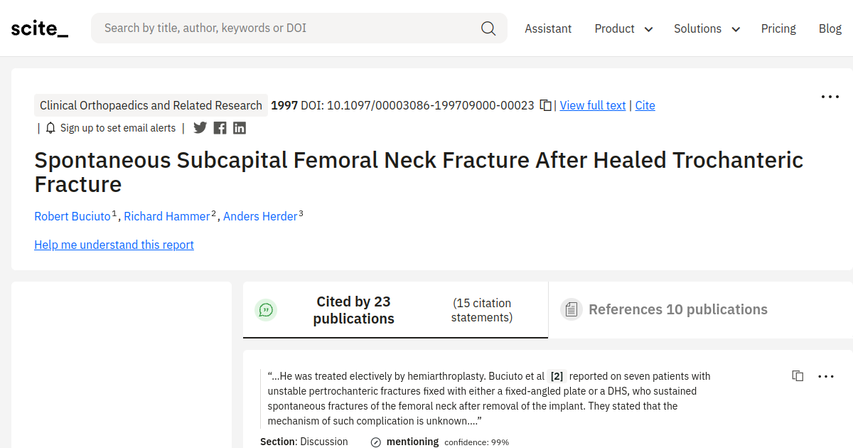 Spontaneous Subcapital Femoral Neck Fracture After Healed Trochanteric ...