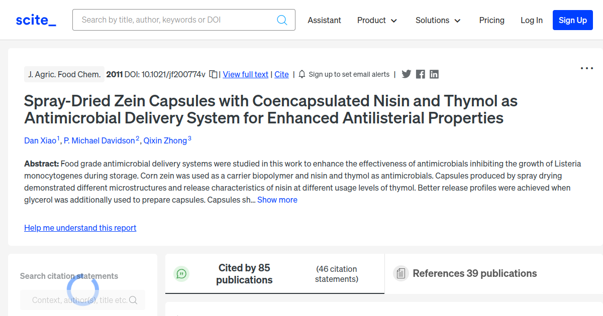 Spray-Dried Zein Capsules with Coencapsulated Nisin and Thymol as ...