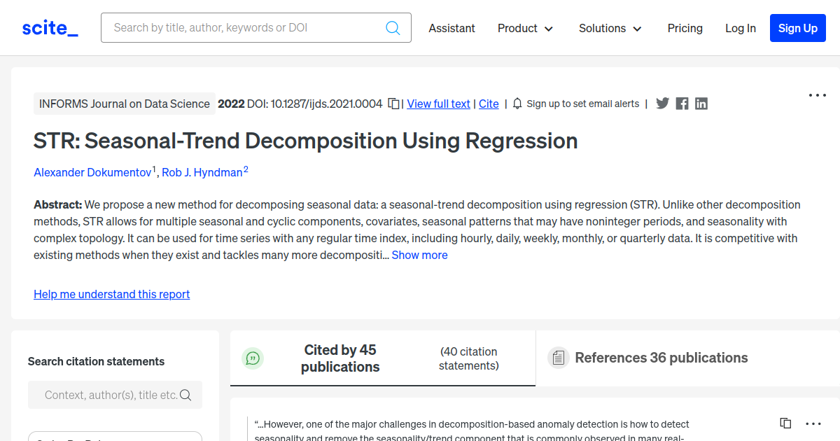 [citation report] STR: Seasonal-Trend Decomposition Using Regression