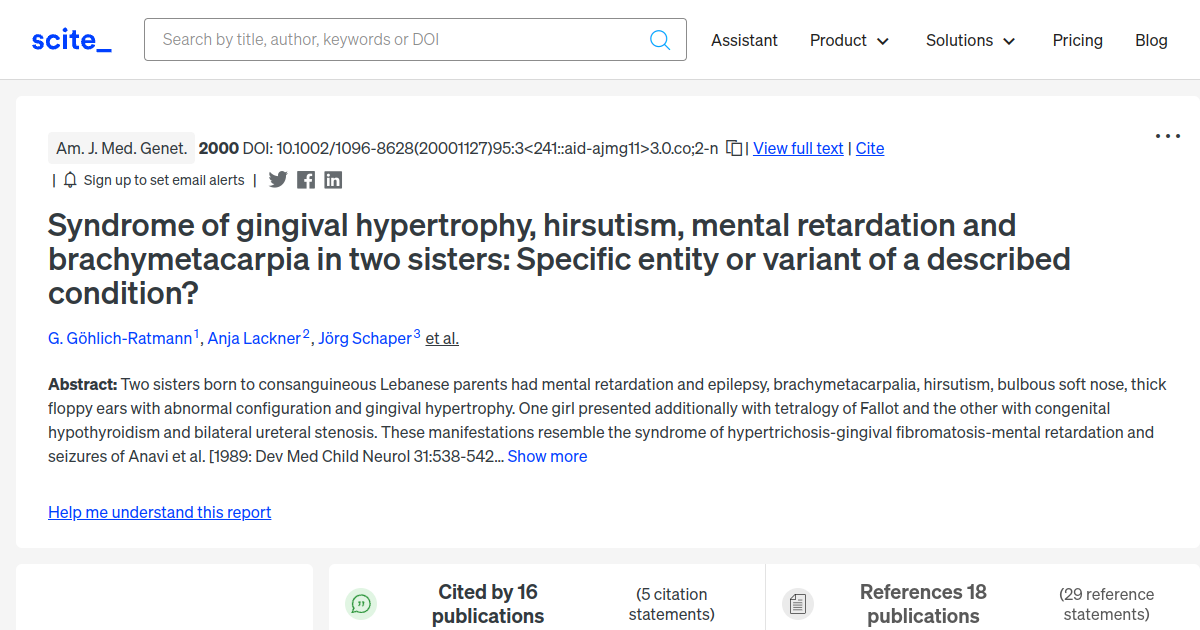 Syndrome of gingival hypertrophy, hirsutism, mental retardation and ...