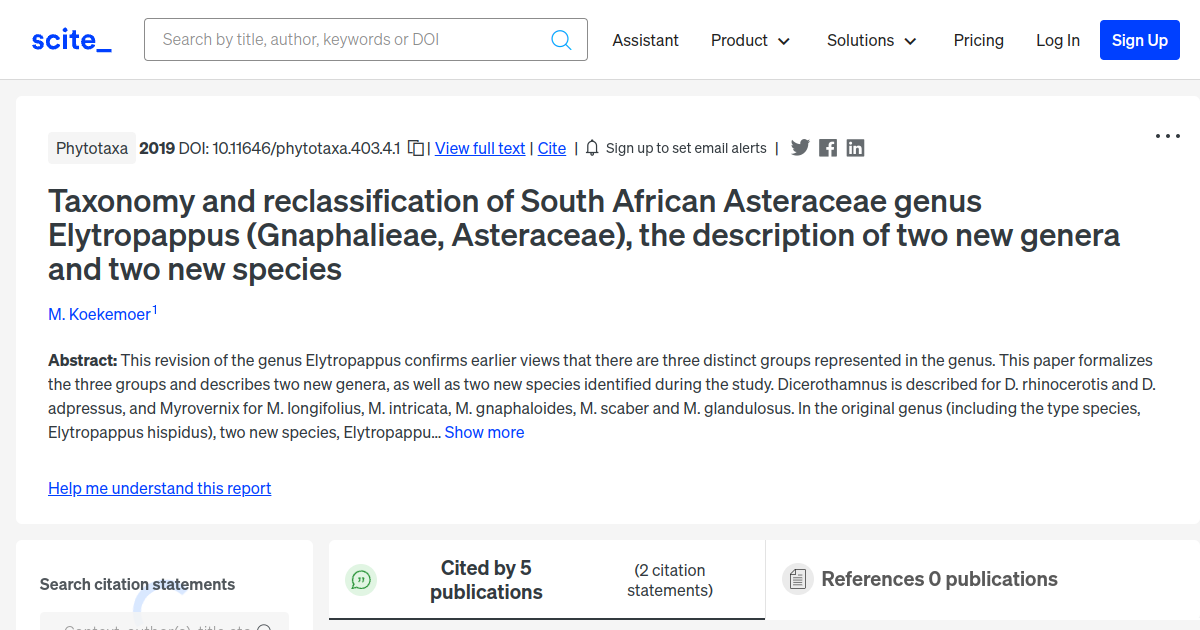 Taxonomy and reclassification of South African Asteraceae genus ...