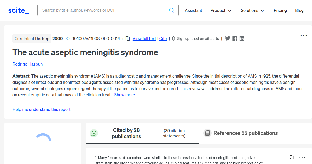 The acute aseptic meningitis syndrome - [scite report]