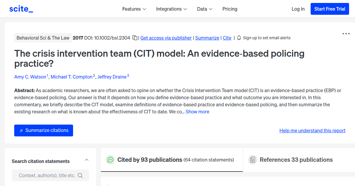 The crisis intervention team (CIT) model: An evidence‐based policing ...