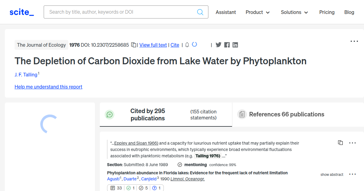 The Depletion of Carbon Dioxide from Lake Water by Phytoplankton ...