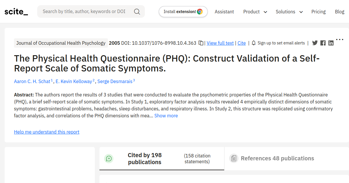 The Physical Health Questionnaire (PHQ): Construct Validation of a Self ...