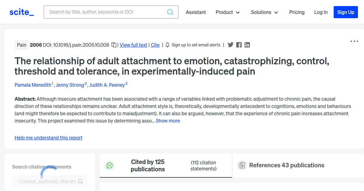 The relationship of adult attachment to emotion, catastrophizing ...