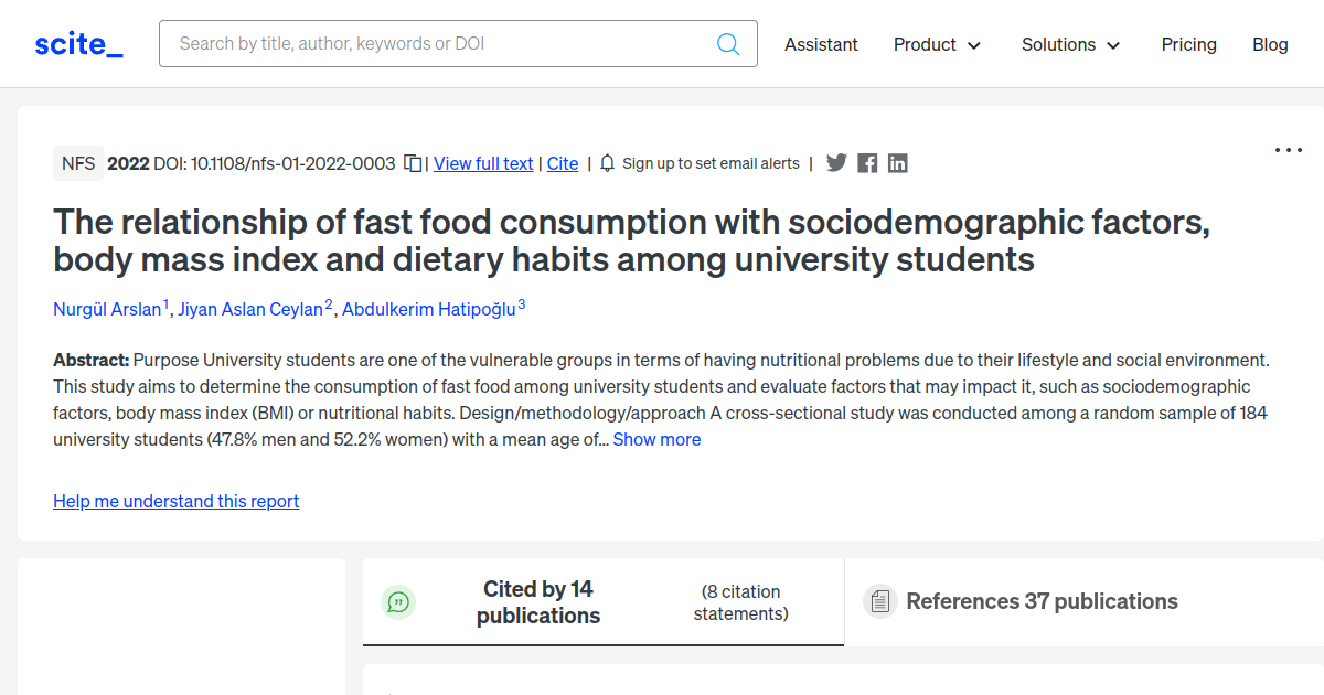 [citation report] The relationship of fast food consumption with ...