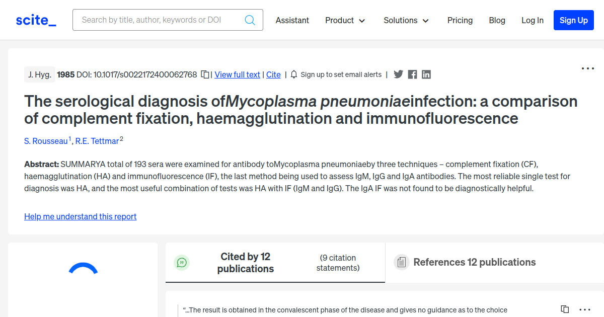 The serological diagnosis of Mycoplasma pneumoniae infection: a ...