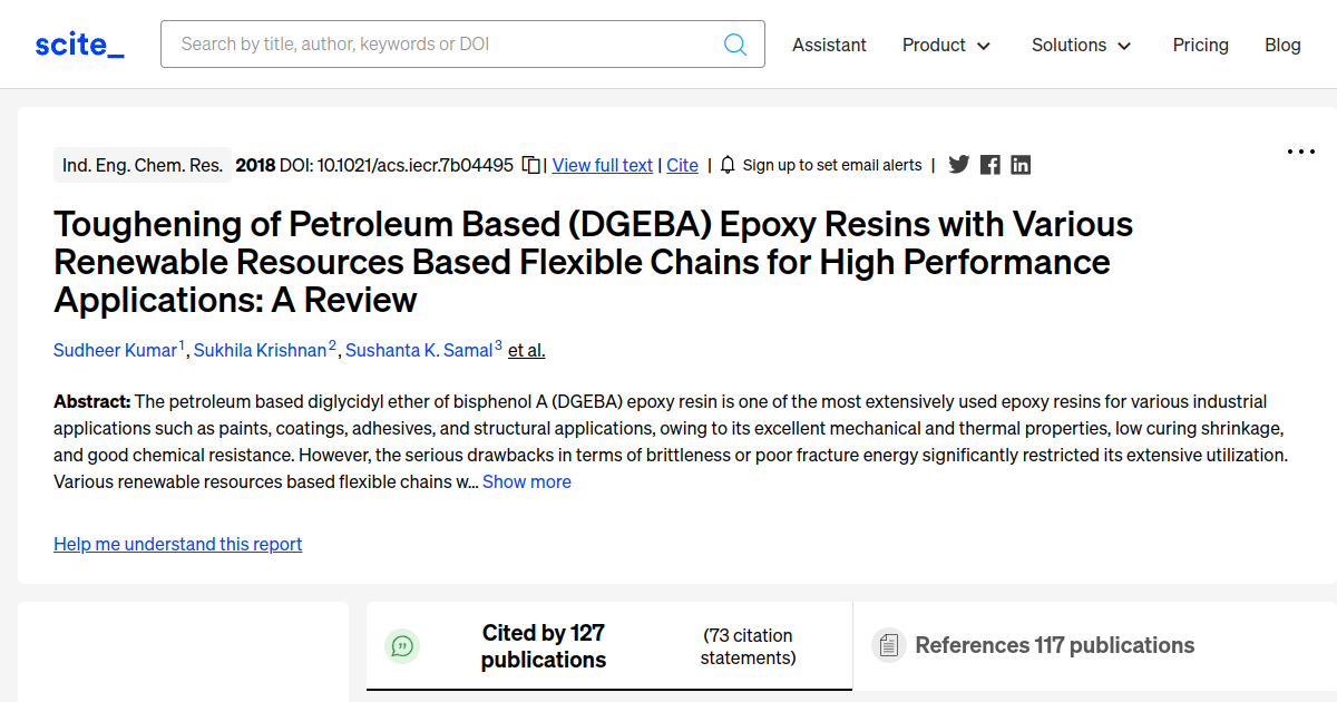 Toughening of Petroleum Based (DGEBA) Epoxy Resins with Various ...