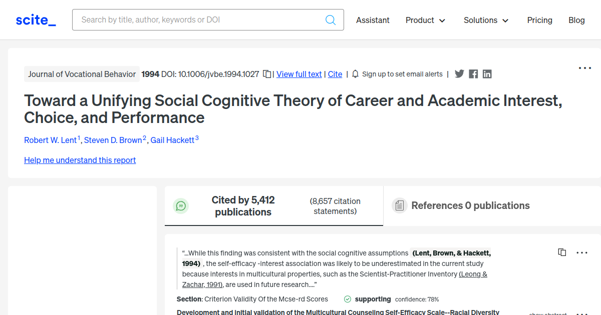 Toward a Unifying Social Cognitive Theory of Career and Academic ...