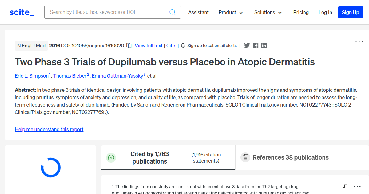 Two Phase 3 Trials of Dupilumab versus Placebo in Atopic Dermatitis ...