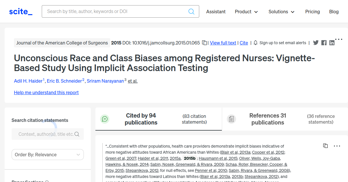 Unconscious Race and Class Biases among Registered Nurses: Vignette ...