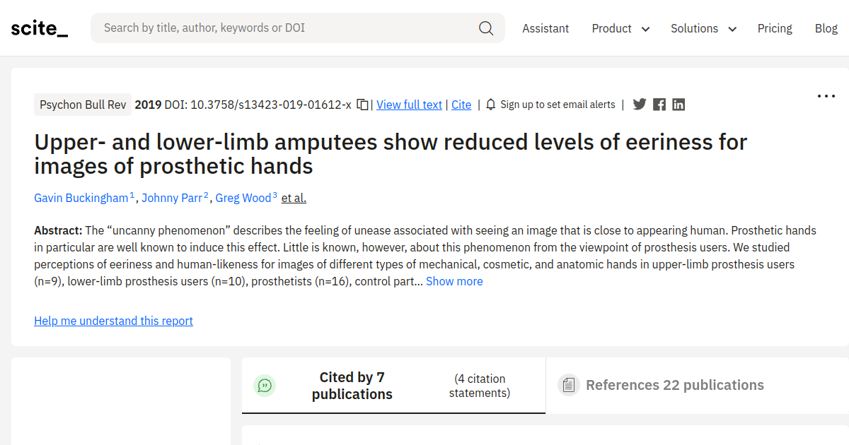 Upper- and lower-limb amputees show reduced levels of eeriness for ...