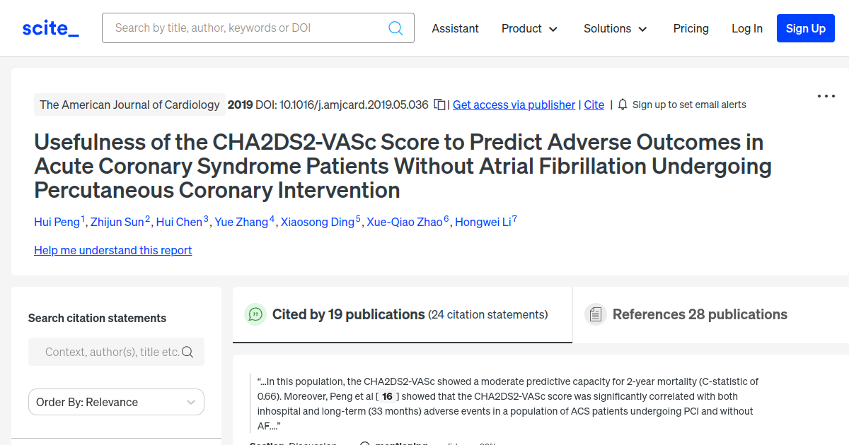 Usefulness of the CHA2DS2-VASc Score to Predict Adverse Outcomes in ...