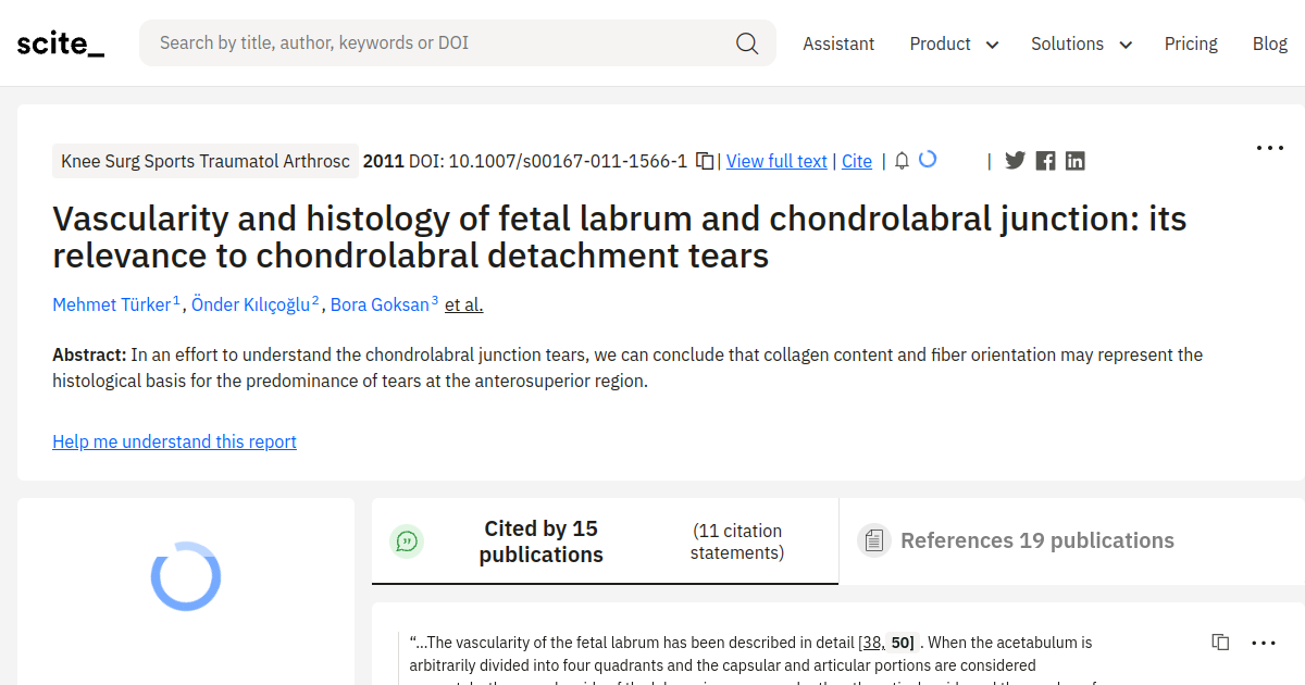 Vascularity and histology of fetal labrum and chondrolabral junction ...