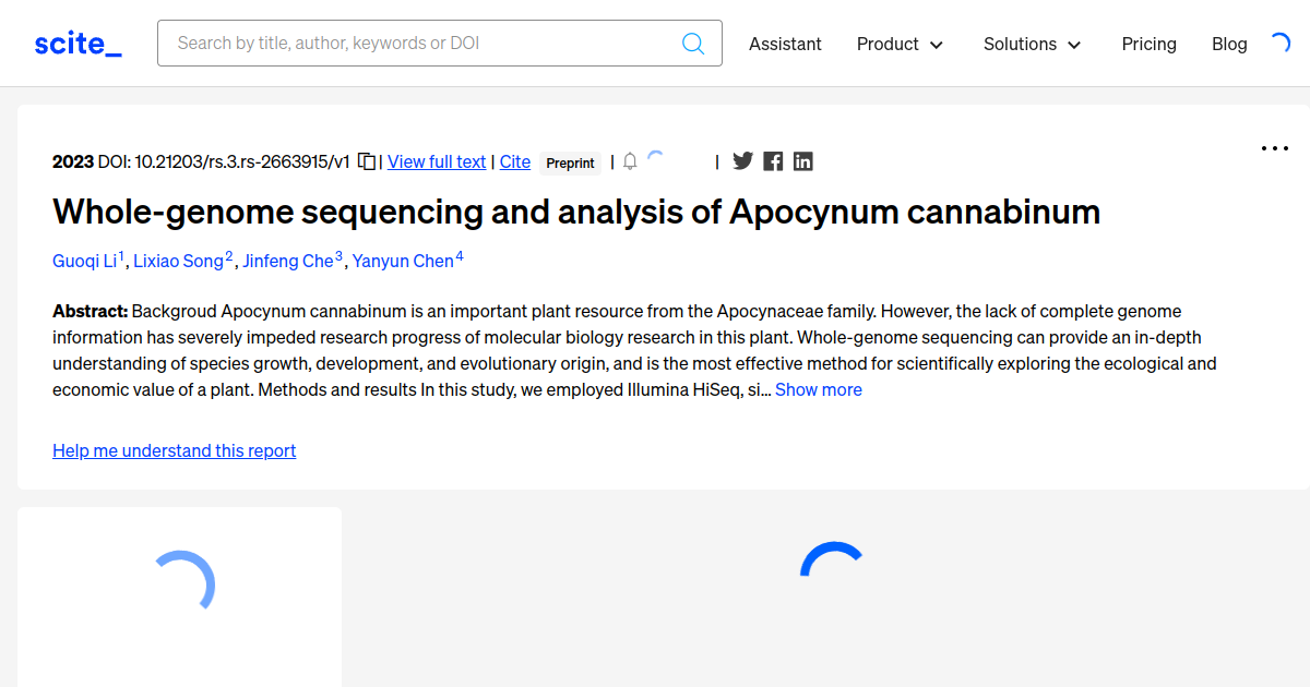 Whole-genome sequencing and analysis of Apocynum cannabinum - [scite ...