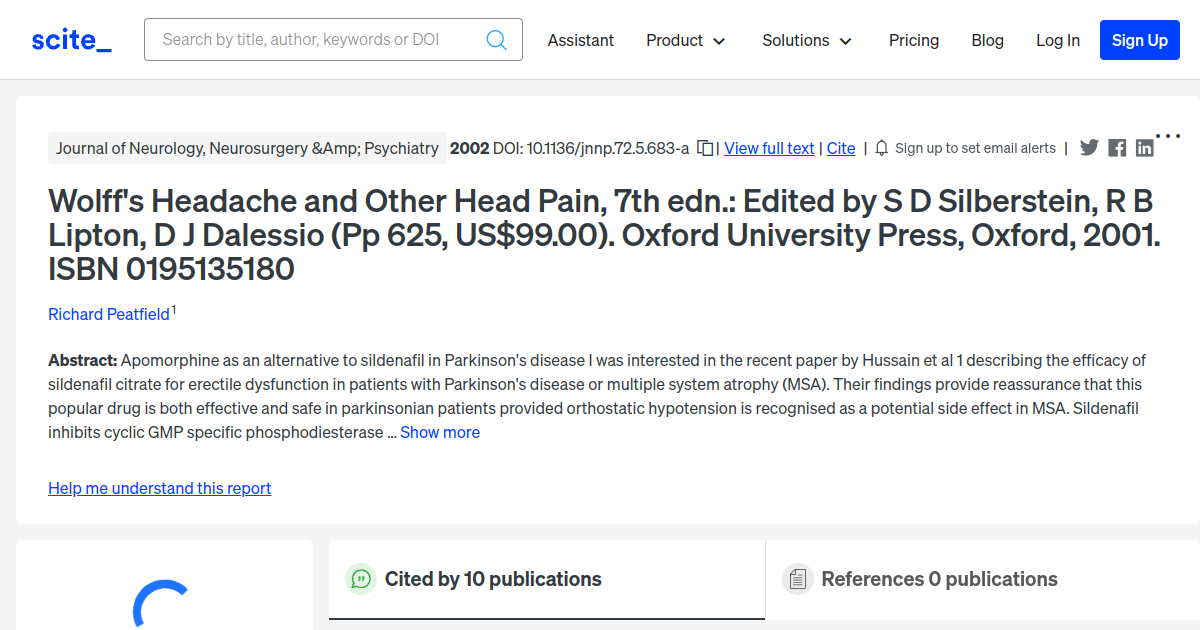 Wolff's Headache and Other Head Pain, 7th edn.: Edited by S D ...